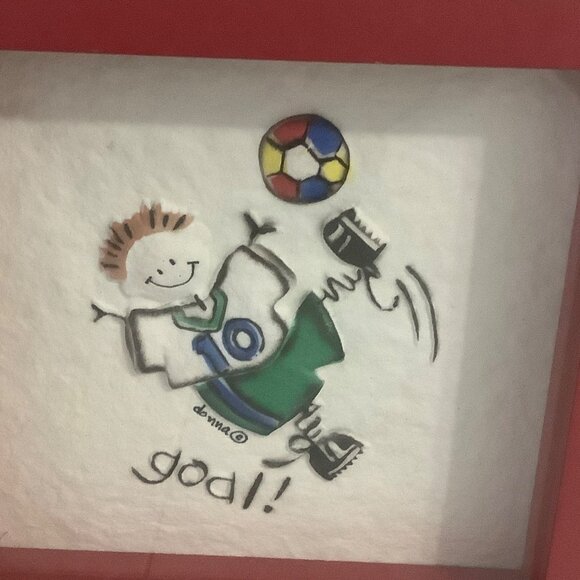 Vtg Soccer Boy Player Kick GOAL! Wall Art Decor Donna Klotzle Spirit Mountain - Picture 2 of 7